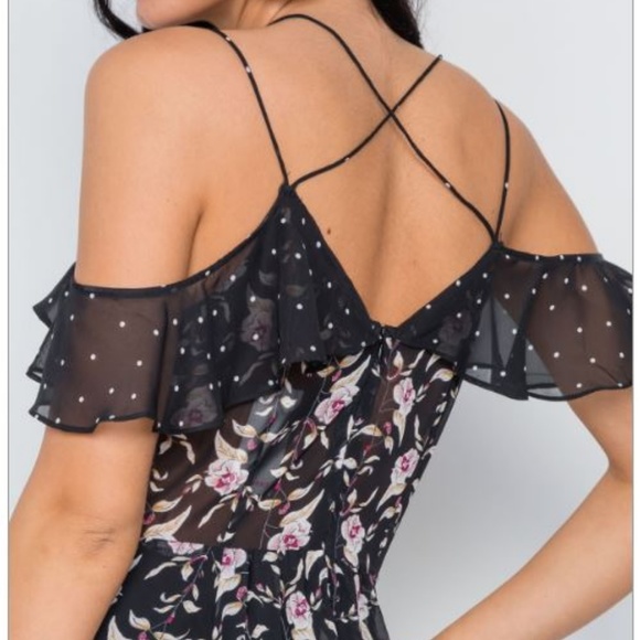 Black Floral/Polka Dot Midi Dress - Picture 2 of 6